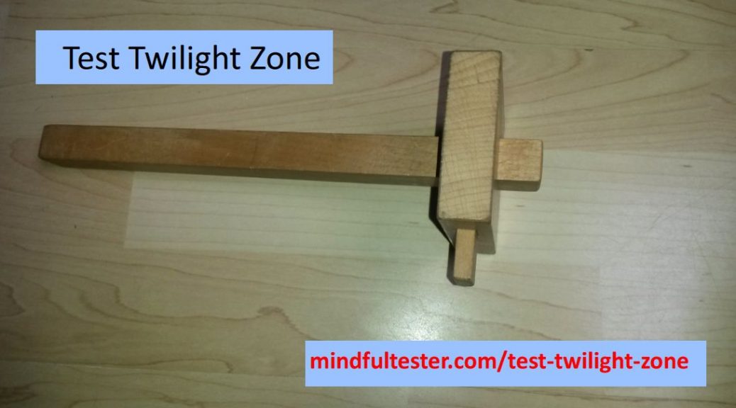 Tool of carpenter. Showing texts “Test Twilight Zone” and “mindfultester.com/test-twilight-zone”!